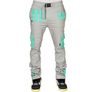 The Hideout Clothing Technical Cargo Joggers Gray w/ Teal Pockets Size Small NWT